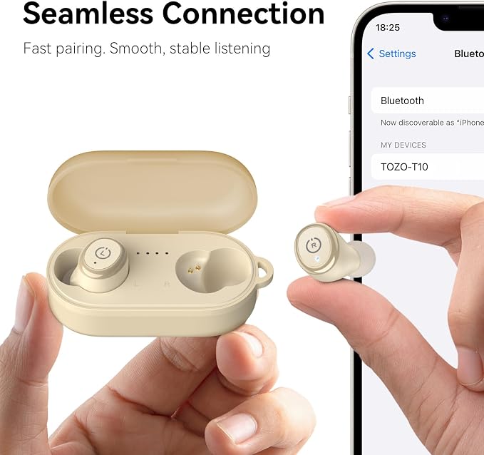 TOZO T10 Wireless Earbuds Powerful Bass Stereo Wireless Charging, APP, IPX8 | Waterproof, 55H Playtime, Ergonomic Design In Ear buds, App Customize EQ, Bluetooth 5.3 Headphones for Work, Travel, Khaki - Image 8