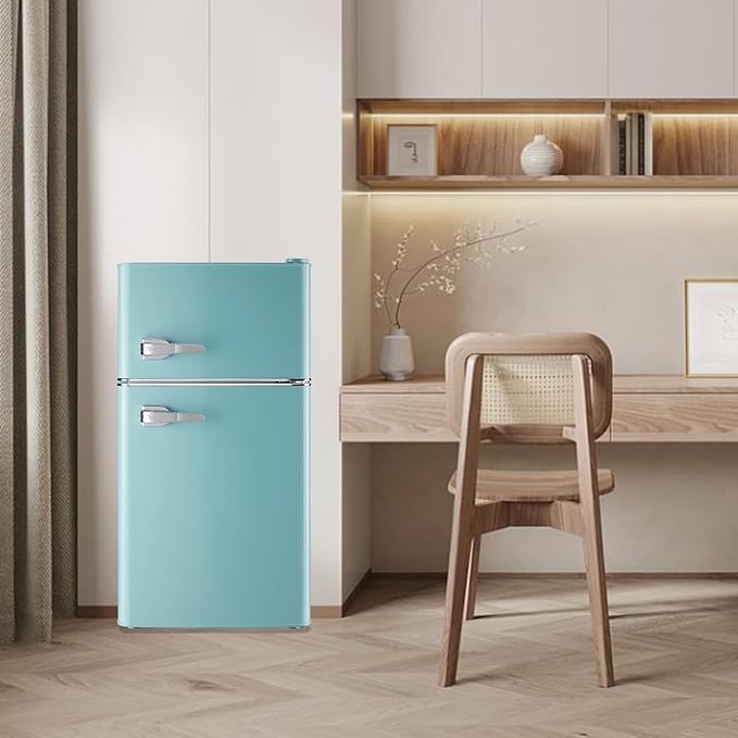 3.5 Cu.Ft Retro Mini Fridge with Handle Compact Refrigerator Blue | Dual Door Refrigerator with Freezer 7 Gears Temperature Control Ideal for Bedroom Dorm Office - Image 8