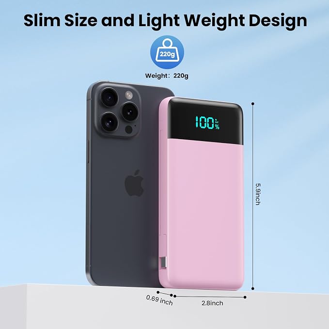 Portable Charger for iPhone with Built in Cables and Wall Plug,Upgraded 13800mAh Fast Charging USB C Power Bank,4 Outputs Travel Essential Battery Pack Compatible with iPhone 17/16/15/14,Samsung-Pink - Image 4