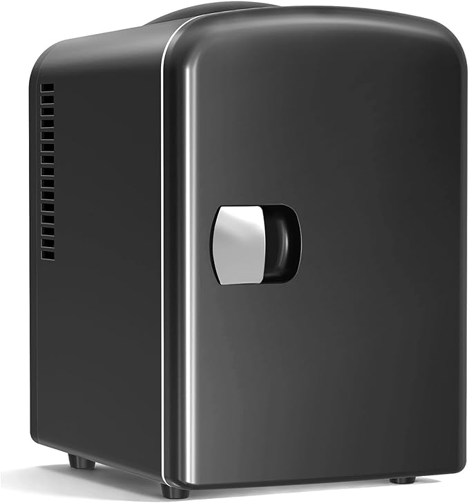 Antarctic Star 4L/6 Can Portable Mini Fridge,Personal Compact Refrigerator,Small Cooler for Food,Drinks or Skin Care, AC/DC for Bedroom, Car, Office & Dorm, Black by AntarcticStar