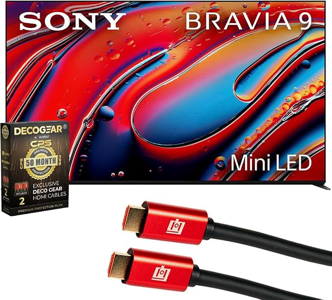 Sony BRAVIA 9 K75XR90 75 Inch 4K HDR Smart QLED Mini-LED TV (2024) Bundle with Deco Gear 4K HDMI 2.0 Cable w/Pure Copper Conductors x2 & CPS Exclusive 50 Month Protection Pack (BEACH-CPS-504000) by Unknown