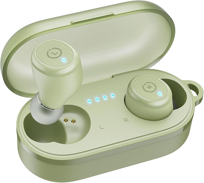 TOZO T10 Wireless Earbuds Powerful Bass Stereo Wireless Charging, APP, IPX8 | Waterproof, 55H Playtime, Ergonomic Design In Ear buds, App Customize EQ, Bluetooth 5.3 Headphones for Work, Travel, Green by TOZO