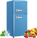 Fridge with Freezer, 3.2 Cu.Ft Retro Double Door Refrigerator with 7 Level Thermostat, Adjustable Removable Glass Shelves for Bedroom Office Apartment Dorm Bar (BLUE, 3.2 Cu.Ft.) by Bodare