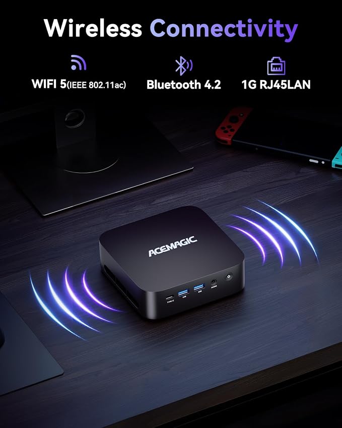 ACEMAGIC Mini PC Ryzen R2544 16GB DDR4 RAM 512GB SSD, Triple-Screen 4K Display WiFi 5 BT4.2 RJ45 for Home/Office/Business Mini Desktop Computers Black - Image 8