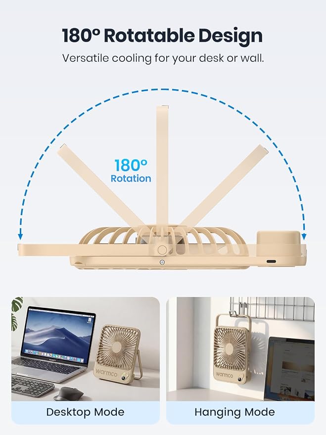 Warmco 10000mAh Portable Travel Fan 7-inch, Max 24H Runtime, Ultra-thin Quiet Rechargeable Battery Operated Desk Fan with Digital Display for Camping, Office, Bedroom, Cruise Essentials - Image 6