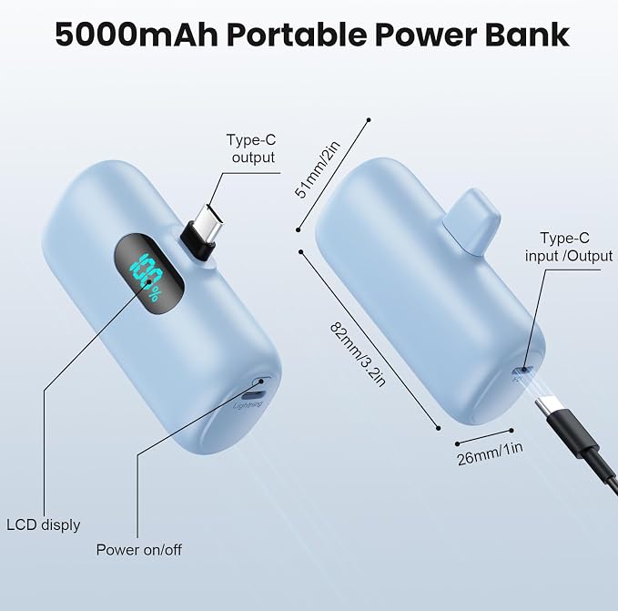 Mini Portable Charger USB C Power Bank,Upgraded 5000mAh PD Fast Charging Battery Pack Built-in USB-C Connector Travel Essential for iPhone17/17Pro/17Pro Max/Air/16 Plus/16Pro Max/15 Series,Android etc - Image 5