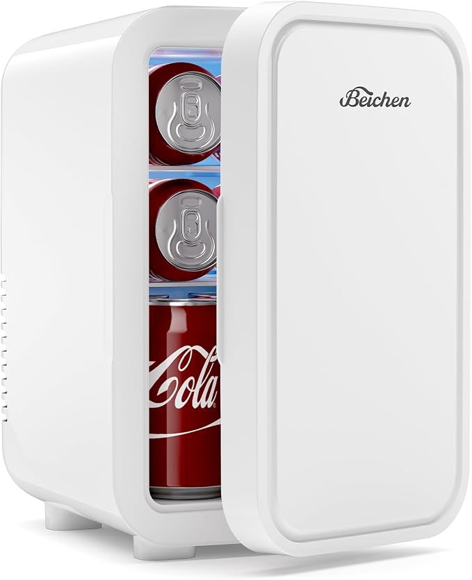 BEICHEN Mini Fridge,6 Liter / 8 Can Small Fridge for Bedroom, Car, Office | AC100-120 V/DC 12 V Portable Thermoelectric Cooler & Warmer for Skincare, Food, Drinks,White by BEICHEN