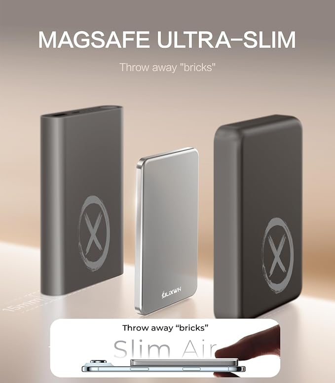 [0.3" Ultra Slim] [Alloy-Made] ULiXWH for Magsafe Portable Charger for iPhone, 2026 Upgrade 5000mAh Fast Charging Magnetic Power Bank, Wireless Battery Pack for iPhone 17 Air 16 15 Pro Max 14, Silver - Image 2