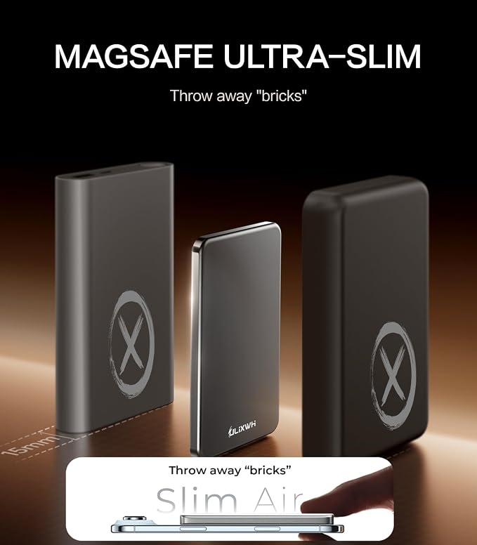 [0.3" Ultra Slim] [Alloy-Made] ULiXWH for Magsafe Portable Charger for iPhone, 2026 Upgrade 5000mAh Fast Charging Magnetic Power Bank, Wireless Battery Pack for iPhone 17 Air 16 15 Pro Max 14 13, Grey - Image 2