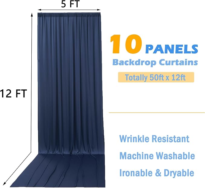 50ft x 12ft Wrinkle Free Navy Blue Backdrop Curtains - Image 5