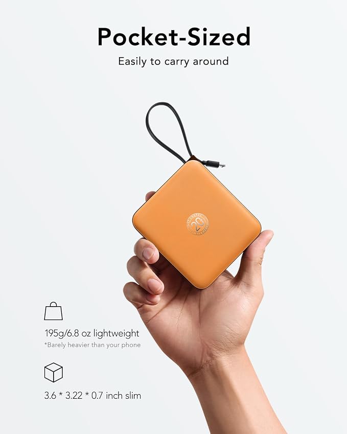 VRURC Portable Charger USB C for iPhone, Cargador Portátil para iPhone 10000mAh, Power Bank with Built-in Cables, 22.5W Fast Charging, LED Display, Slim for iPhone 17 Pro Max & Series (Orange) - Image 2