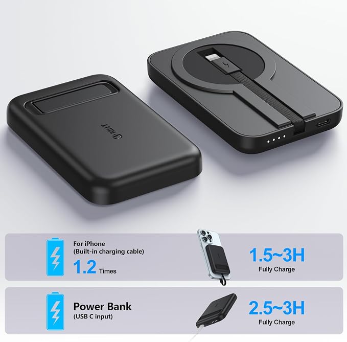 iOS Mini Portable Charger, 5200 mAh Charger Power Bank Slim Small Chargers with Built-in Cable, Travel Battery Pack for iPhone 14/13/12/11 Pro/Pro Max/Plus/Mini/AirPods - Image 3