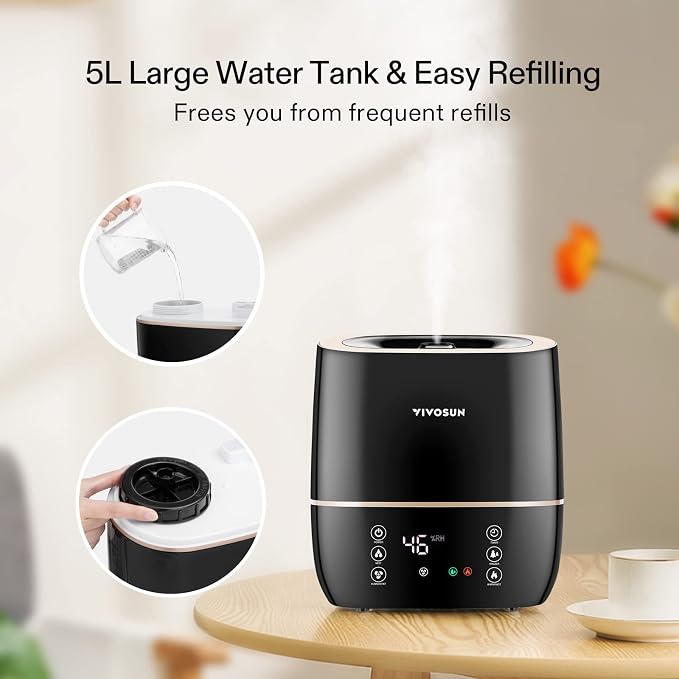 VIVOSUN 2-in-1 Warm and Cool Mist Humidifier, 5L Indoor Ultrasonic Air Humidifier with Essential Oil Tray for Bedrooms, Plants, Offices and Babies - Image 3