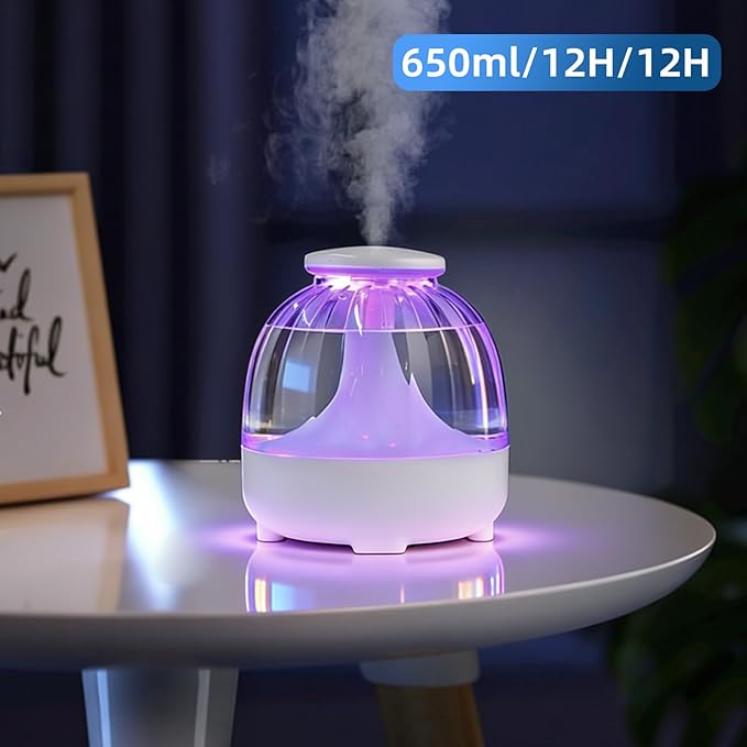 650ml USB Humidifiers for Bedroom Cool Mist Humidifier Quiet Air Humidifiers USB humidifiers for Living Room Home Office,2 Mist Modes,Night Light White - Image 5