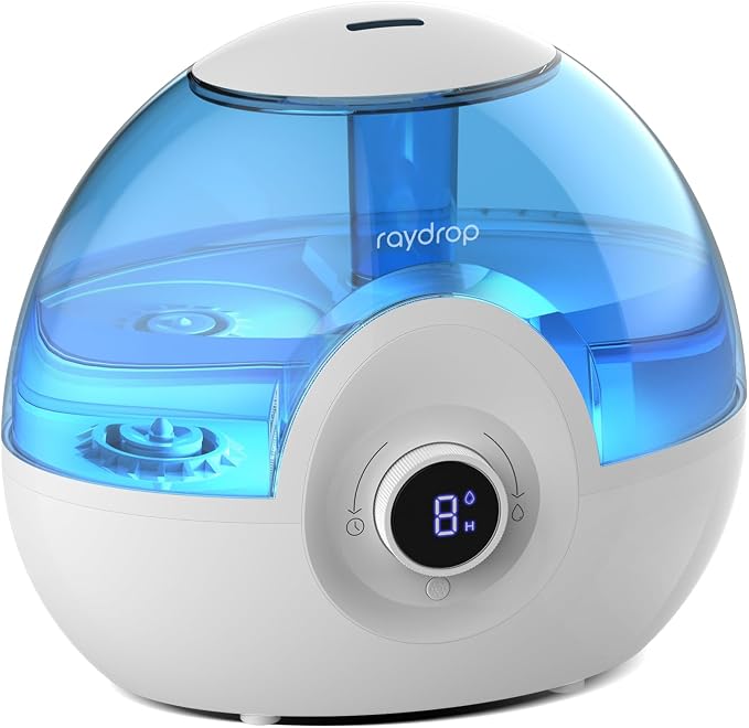 raydrop 2.2L Humidifiers for Bedroom, Cool Mist Humidifiers with Timer, Digital Knob, 26dB Quiet Small Humidifier for Baby, Nursery and Plants with Night Light, 30 Hours Runtime, Easy to Fill & Clean by raydrophumidifiers