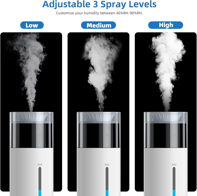 10L/2.6Gal Smart Humidifiers for Bedroom Large Room up to 600ft², 100H Runtime Cool Mist Top Fill, Ultra Quiet 30dB, Auto Control, Essential Oil Tray, Perfect for Bedroom, Office, Baby, White - Image 4