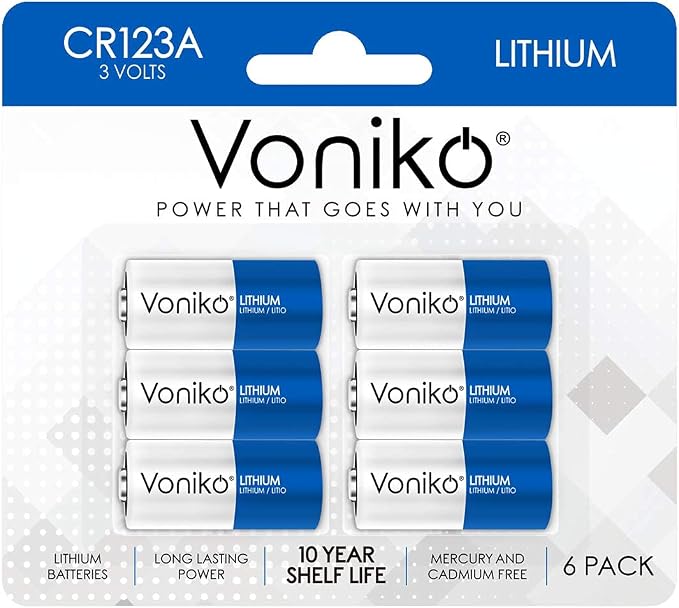 Voniko CR123A 3V Lithium Battery, High Capacity 123 Batteries, 3 Volt CR17345 by Voniko