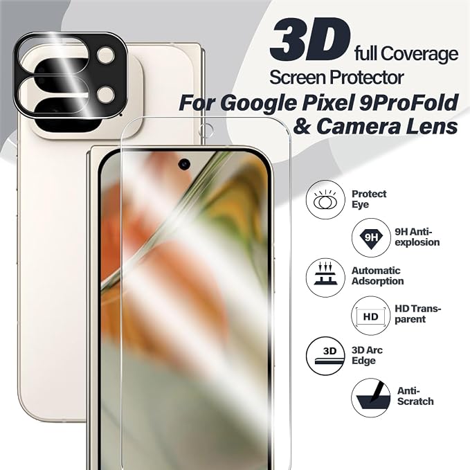BIGFACE for Pixel 9 Pro Fold Tempered Glass Screen Protector + Camera Lens - Image 2