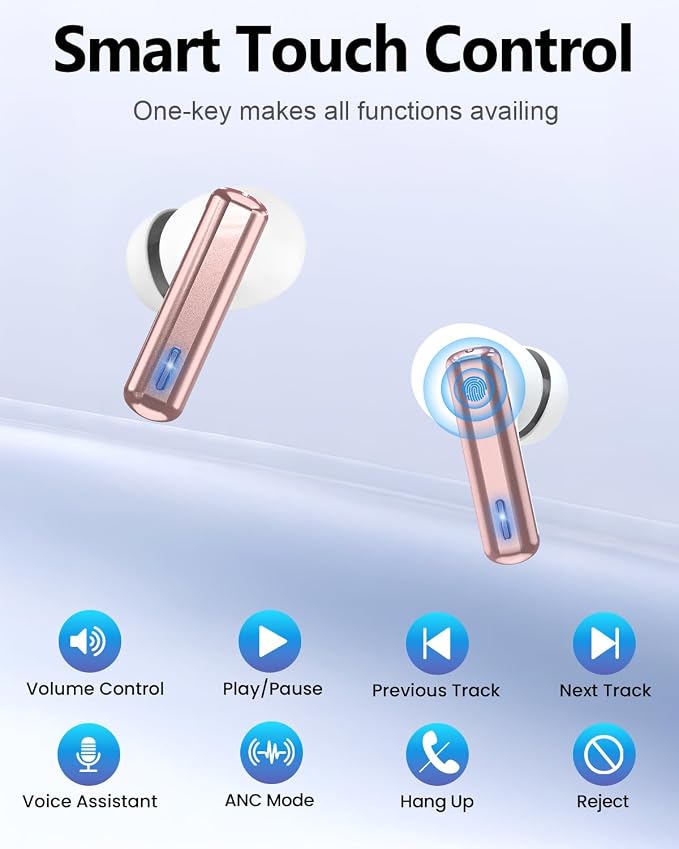 ZIUTY Wireless Earbuds, ANC ENC Noise Cancelling Ear Buds with Touch Screen | 40H Stereo Bass, Bluetooth Headphones with Transparency Mode, IPX7 Waterproof, Clear Calls, 5 EQ for iOS Andoid,Pink - Image 9
