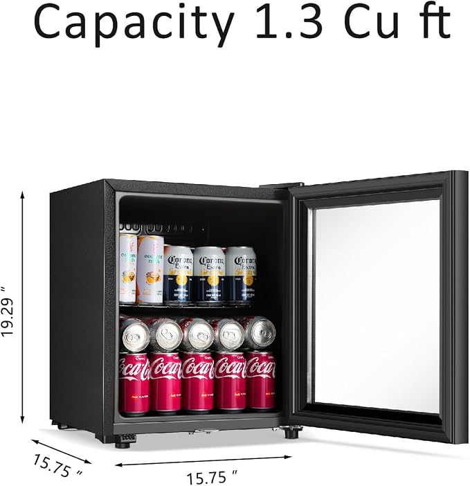 Saeoola Beverage Refrigerator, 1.3 Cu.ft Mini Fridge with Double Glass Door, Cooler for Soda, Beer or Wine for Home, Office or Bar with Adjustable Removable Shelves (Black) - Image 5