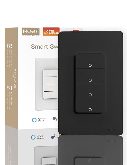 MOES Smart 4 Gang Light Switches, 2nd Generation Wi-Fi Single Pole Switch by MOES