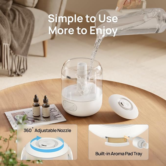 DREO Humidifiers for Bedroom, Cool Mist Ultrasonic Humidifier with 26dB Quiet & RGB Lighting, Top Fill 3L Tank, Easy Clean, 30 Hr Runtime for Home, Baby, Plant, Nursery, Work with Google/Alexa - Image 8