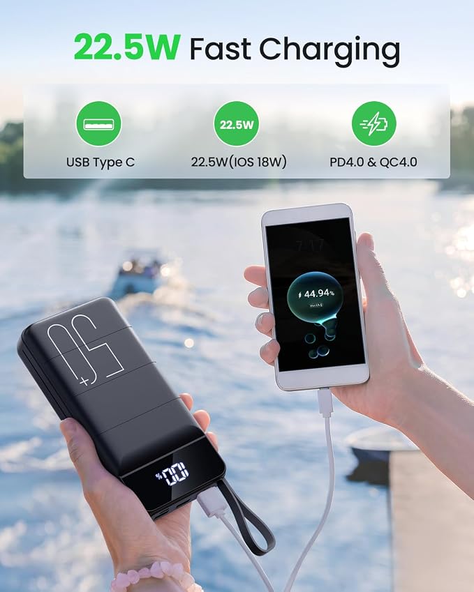 Power Bank Fast Charging 50000mAh - 22.5W Portable Charger USB C Quick Charge with 4 Outputs & 3 Inputs LED Display Huge Capacity External Battery Pack for iPhone, Samsung, iPad etc Black - Image 3
