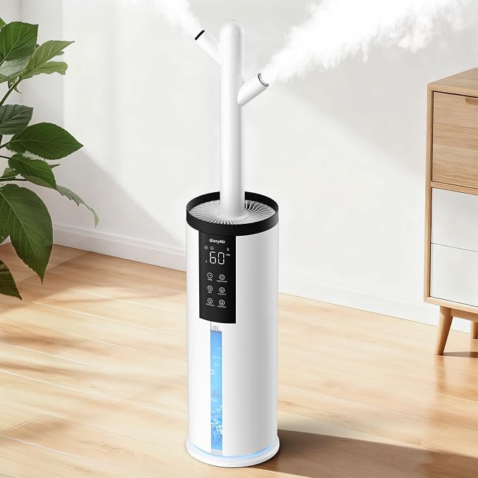 Humidifiers for Bedroom - GloryAir 2.11Gal (8L) Quiet Top Fill Cool & Warm Mist Humidifier Large Room 650 ft² with Humidistat, diffuser, Auto Mode, 7-Color Light for Plants, Baby,Adults, Office & Home by PeaceCozinessComfortable