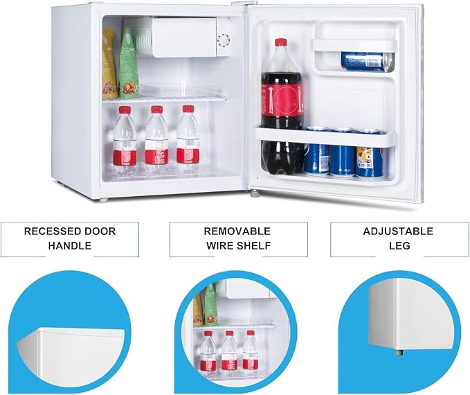 Koolatron 1.6 Cu.Ft Mini Fridge with Freezer Reversible Single Door Compact Refrigerator Adjustable Thermostat Energy Saving Mini Fridge for Bedroom Office Dorm Neveras Pequeñpara (White) - Image 5