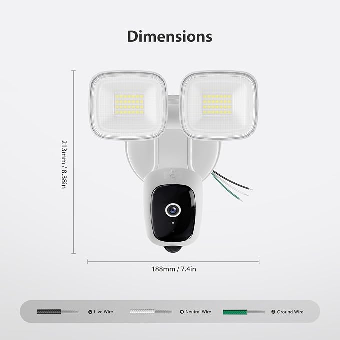 2K Hardwired Flood Light Camera, 3500LM Dual-Head Outdoor Security Camera - Image 9
