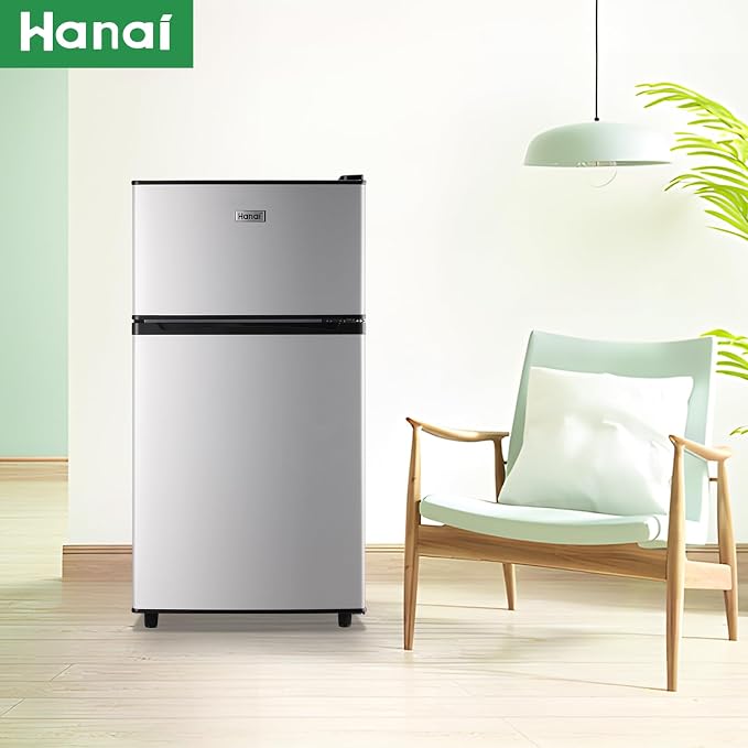 Mini Fridge with Freezer Two Doors Compact Refrigerator with 7 Setting Adjustable Thermostat Crisper Drawer & Removable Shelves Extra Drink Space Low Noise Freezer-on-Top Refrigerator, Silver - Image 7