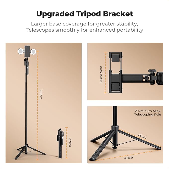 K&F CONCEPT 71“ Auto Face Tracking Tripod, 360° Rotation Selfie Stick - Image 6