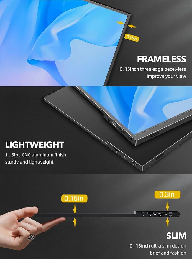 UPERFECT True 4K Portable Monitor QLED, 15.6” 600 Nits Laptop Monitor, 100% AdobeRGB, UHD 3840x2400 USB-C & MINI HDMI w/Smart Case, HDR FreeSync Eye Care, Travel Screen for Computer, PC, Game Consoles - Image 6