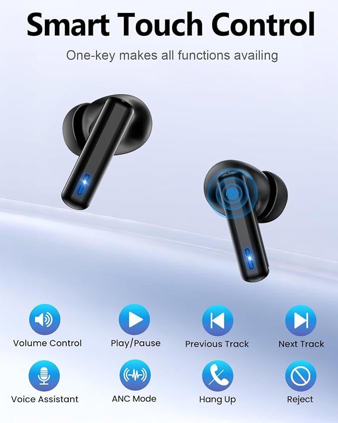 ZIUTY Wireless Earbuds, ANC ENC Noise Cancelling Ear Buds with Touch Screen | 40H Stereo Deep Bass, Bluetooth Headphones with Transparency Mode, IPX7 Waterproof, Clear Calls, 5 EQ for iOS Andoid,Obsidian - Image 9