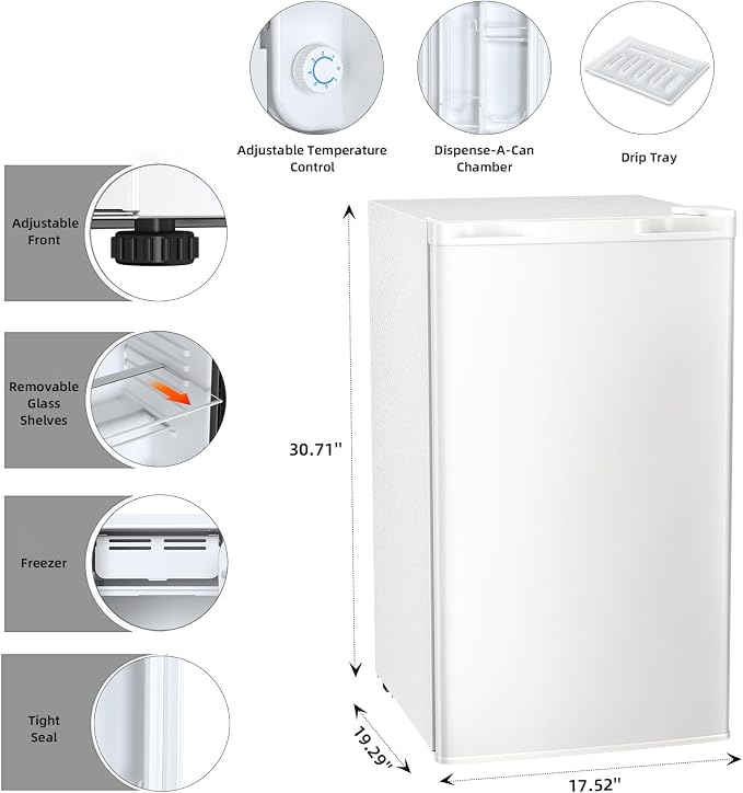 Antarctic Star Mini Compact Refrigerator with Freezer, 3.2 Cu.Ft. Single Door with Adjustable Thermostat,Removable Glass Shelves for Apartment/Dorm/Office,WHITE - Image 4