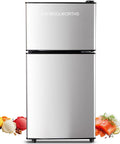 F.W.WOOLWORTHS 3.5 Cu.Ft Refrigerator with Freezer | Compact Fridge with 2 Doors for Office, Kitchen, Dorm and Bedroom, 7 Level Temp Adjustable Thermostat, Silver by FWWOOLWORTHS