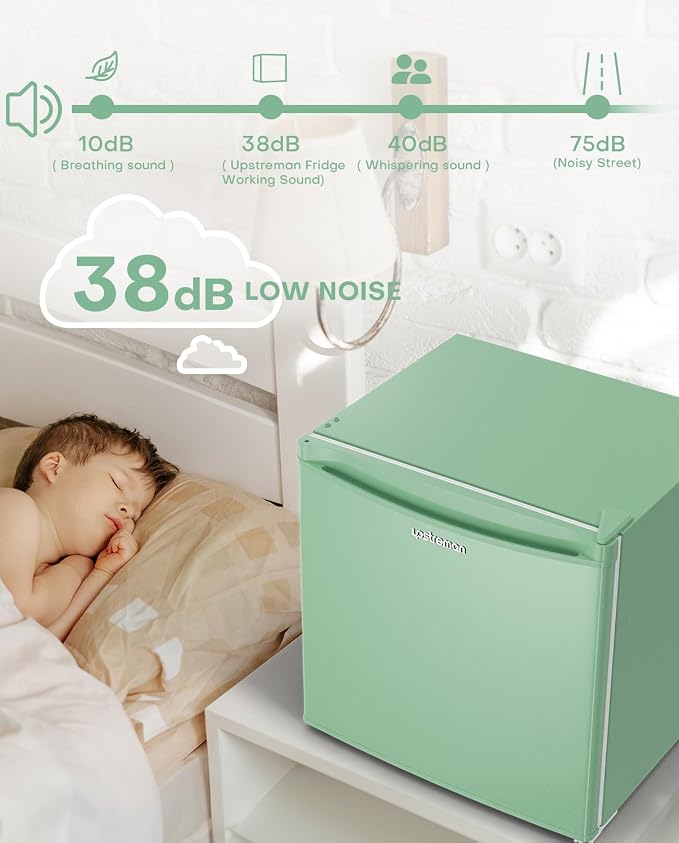 Upstreman 1.7 Cu.ft Mini Fridge with Freezer, Mint Green-FR17 | Dorm Essentials, Adjustable Thermostat, Energy Saving, Low Noise, Compact Refrigerator for Dorm, Office, Bedroom - Image 5