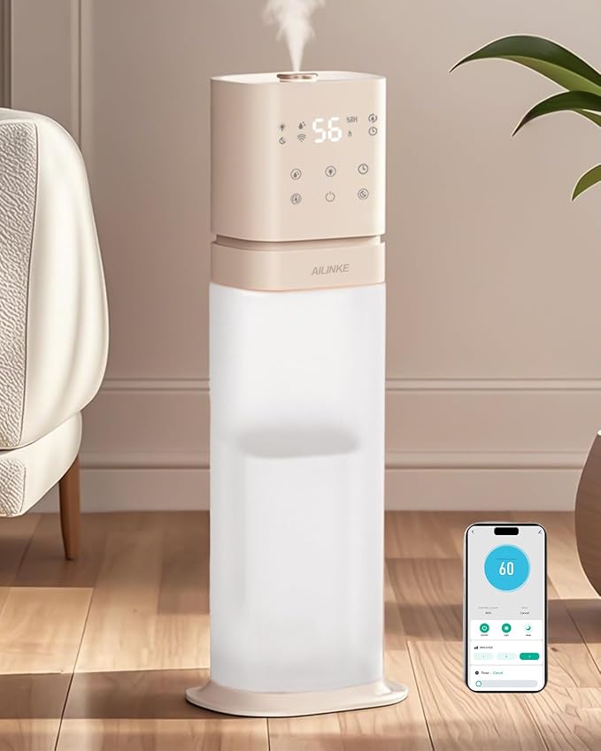 Smart Humidifier Large Room, 2.1Gal/8L Humidifiers for Bedroom with Extended Tube&Night Light, Whole House Cool Mist Humidifiers, WIFI App&Voice Control, Home/Kids/Baby, Pale Pink by IndoorExpertAirImprovement