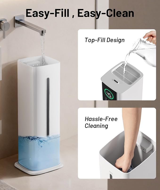 AreShark 2.4 Gal/9L Humidifier for Bedroom, Large Room 500ft², Cool Mist Air Humidifiers with 75H Runtime, Humidity Setting, Easy to Clean, Top Fill, 30dB Quiet, for Plants, Adults, Nursery, Kids - Image 6