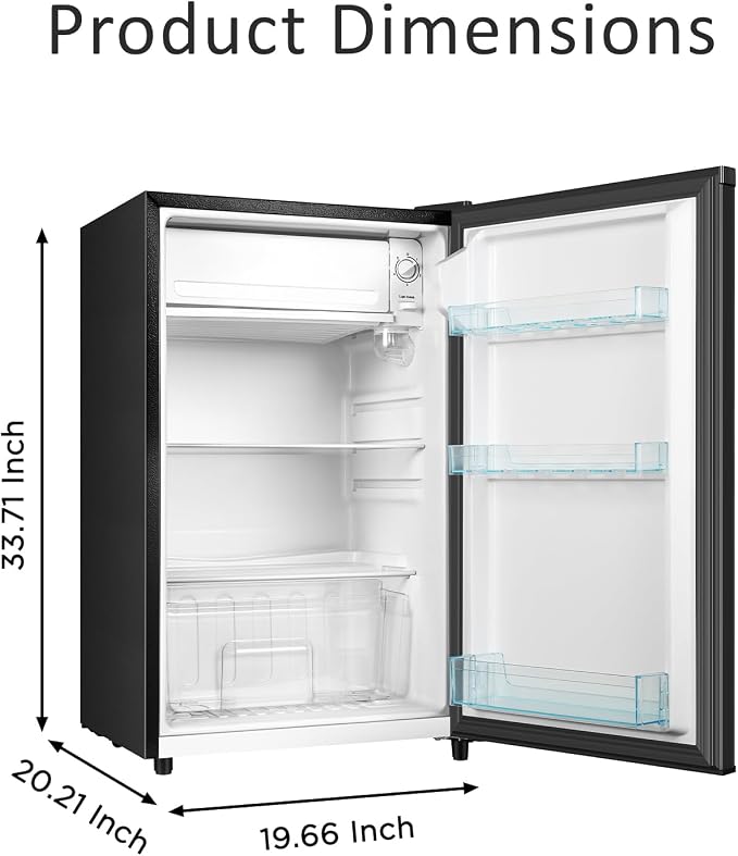 Seaoola Mini Fridge with Freezer, Single Door 4.4 Cu.Ft, Compact Mini Refrigerator, LED Light, Adjustable Thermostat, Removable Glass Shelves, Small Refrigerator for Dorm/Office/Bedroom(Black) - Image 6