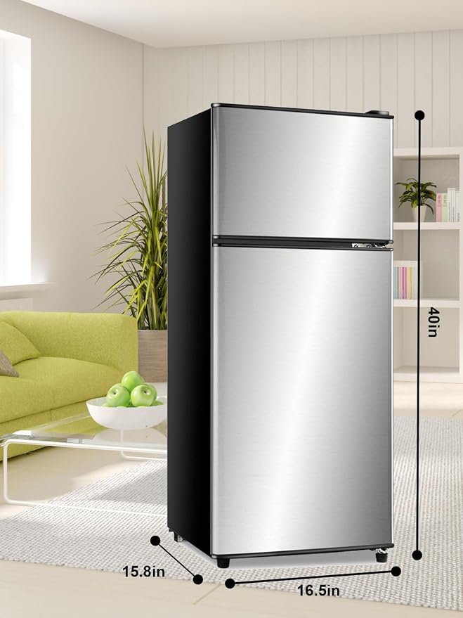Refrigerator with Freezer 3.8 Cu.Ft Top-Freezer Compact frige Silver | 7 Level Adjustable Thermostat Control ,2 Door, Lock Fresh,Low noise,Low Power Consumption - Image 7
