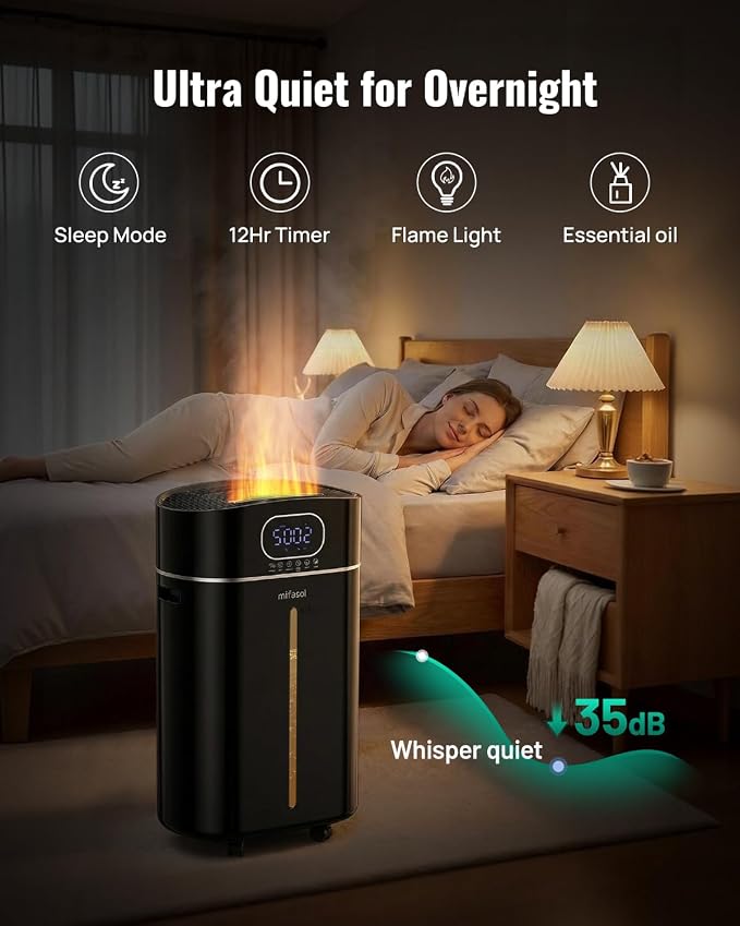 4.2Gal/16L Cool and Warm Mist Humidifier Large Room, Auto Restart Humidifiers for Home 1500 sqft, Air Humidifiers for Bedroom with Diffuser & Flame Light, Whole House Humidifiers for Baby Plant, Black - Image 6