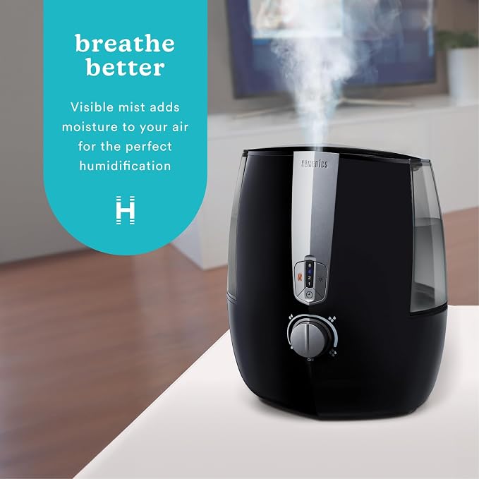 Homedics TotalComfort Plus Humidifier – Large Air Humidifiers for Bedroom, Plants – Top-Fill 5.3L Water Tank with Cool and Warm Mist, Essential Oil Pads, Colored Night-Light, Black - Image 2
