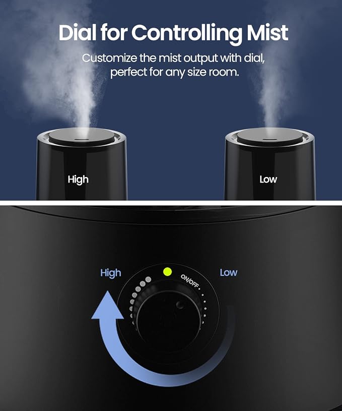 raydrop Humidifiers for Bedroom, Humidifiers for Home & Large Room, Cool Mist Humidfiers for Baby and Plant, Adjustable Mist Level, Auto Shut-Off, Black, 4.0L - Image 3