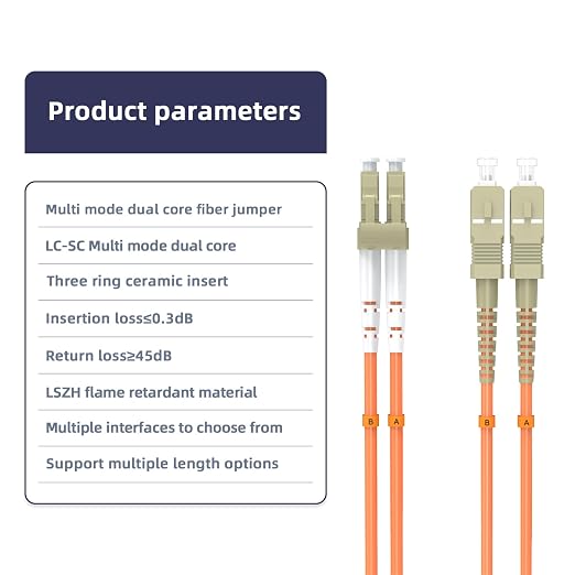 Multimode Duplex OM1 Fiber Patch Cable LC/UPC to SC/UPC 2M/6.5FT Fiber Optic - Image 4