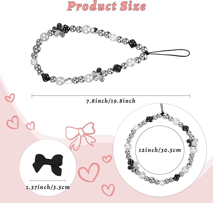 Pink Beaded Phone Wrist Straps, Y2K Phone Case Charms Camera Charm Strap - Image 5