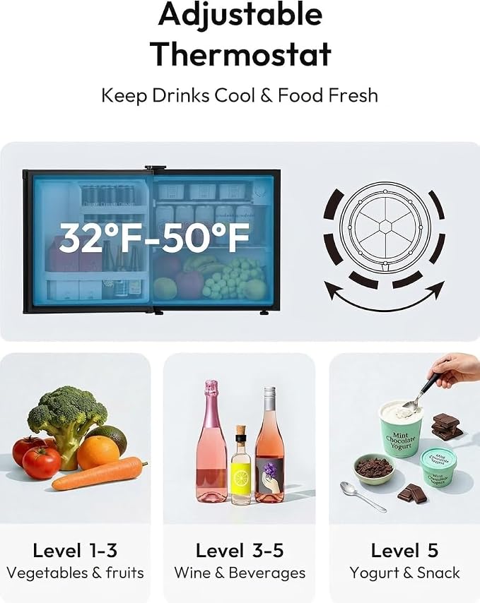EUHOMY 1.7 Cu.Ft Mini Fridge, Reversible Single Door Compact Refrigerator, Adjustable Thermostat, Energy Saving, Mini Fridge for Bedroom, Office, Dorm, Black - Image 4