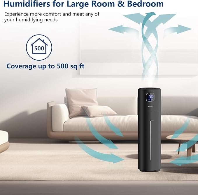 Large Humidifiers for Bedroom, 9L/2.5Gal Ultrasonic Cool Mist, Top Fill Easy Clean with 350ML/H Mist Speed, Quiet, Suitable for Kids Room Plant Yoga Office Study Room Living (Black, Round) - Image 4