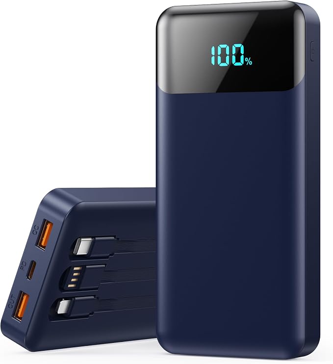 Portable Charger Power Bank 40800mAh with 3 Built-in Cables,25W Fast Phone Charging Portable Battery Pack,5 Outputs Travel Essentials Outdoor External Battery for iPhone 17/16,Galaxy Android etc-Blue by LanLuk