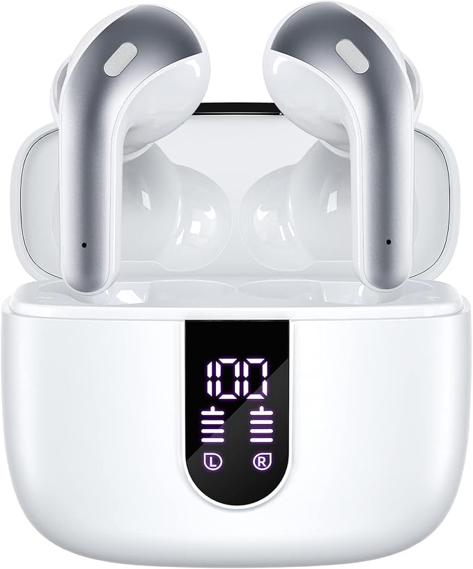 TAGRY Bluetooth Headphones True Wireless Earbuds 60H Playback LED Power Display Earphones with Wireless Charging Case IPX5 Waterproof in-Ear Ear buds with Mic for TV Smart Phone Laptop Computer Sports by TAGRY